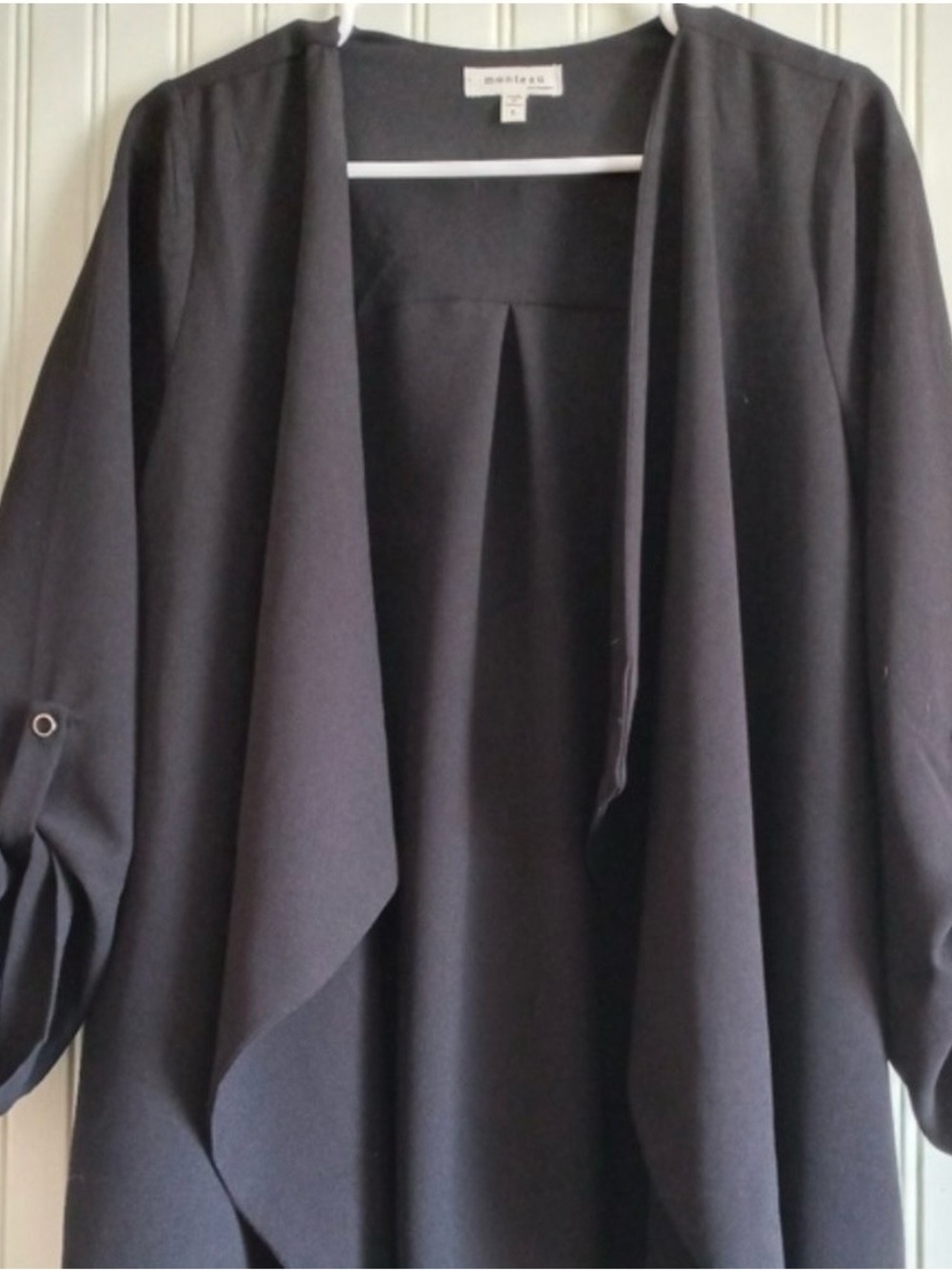 Monteau Black Open-Front Draped Cardigan